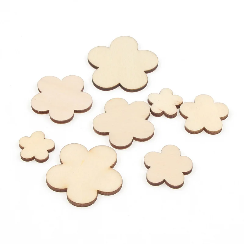 50pcs 15-30mm Blank Wooden Flower Cutout Discs Unfinished Wood Chips Crafts DIY Decoration Wedding Display Decor Festival Arts