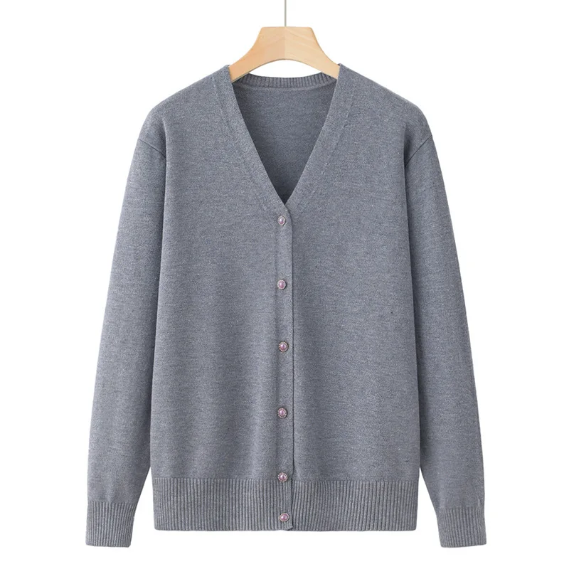 

Casual Spring Autumn New V Neck Sweater Women's Knitted Cardigan Jacket Long Sleeve Middle Age Mother Knitwears Outwear Coat