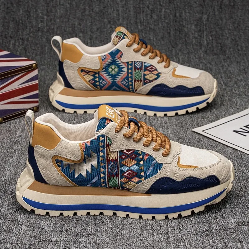 

Men's 2025 new comfortable thick sole height increase sneakers trend fashion printing embroidery sports leisure shoes for men