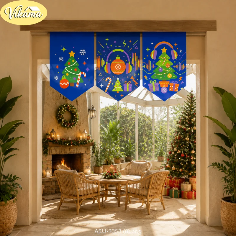 VIKAMA Christmas Teal Snowman Pine Pennant Flag Set Seashell Ocean Present Candy Cane Doorway Hanging Kitchen Dining Entryway