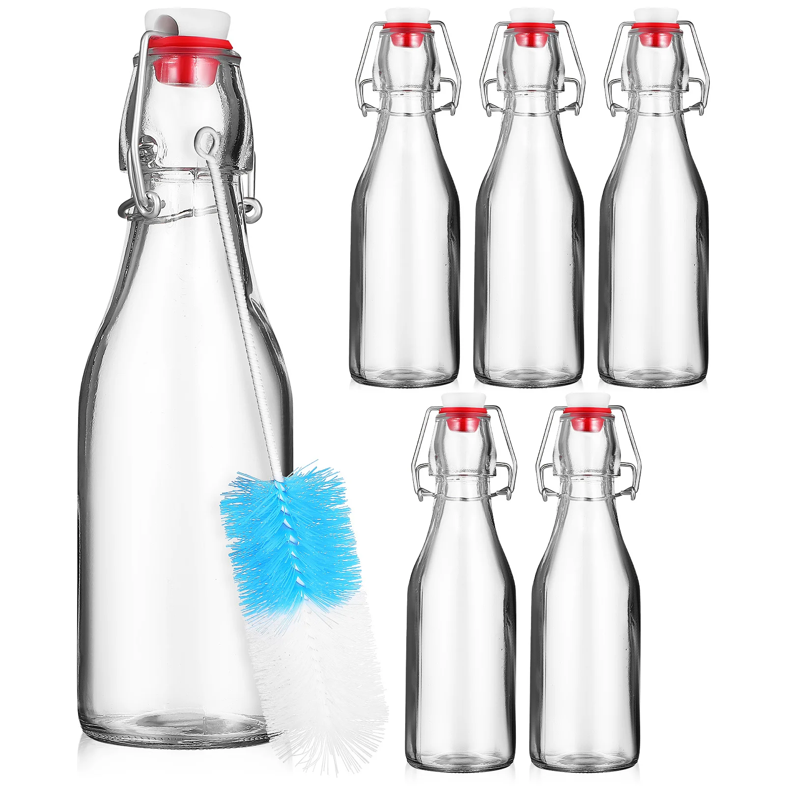 

6Pcs Glass Storage Bottles Swing Top Anti-Leak Buckle Clear Portable Beverage Containers for Homemade Drinks Camping Outdoor