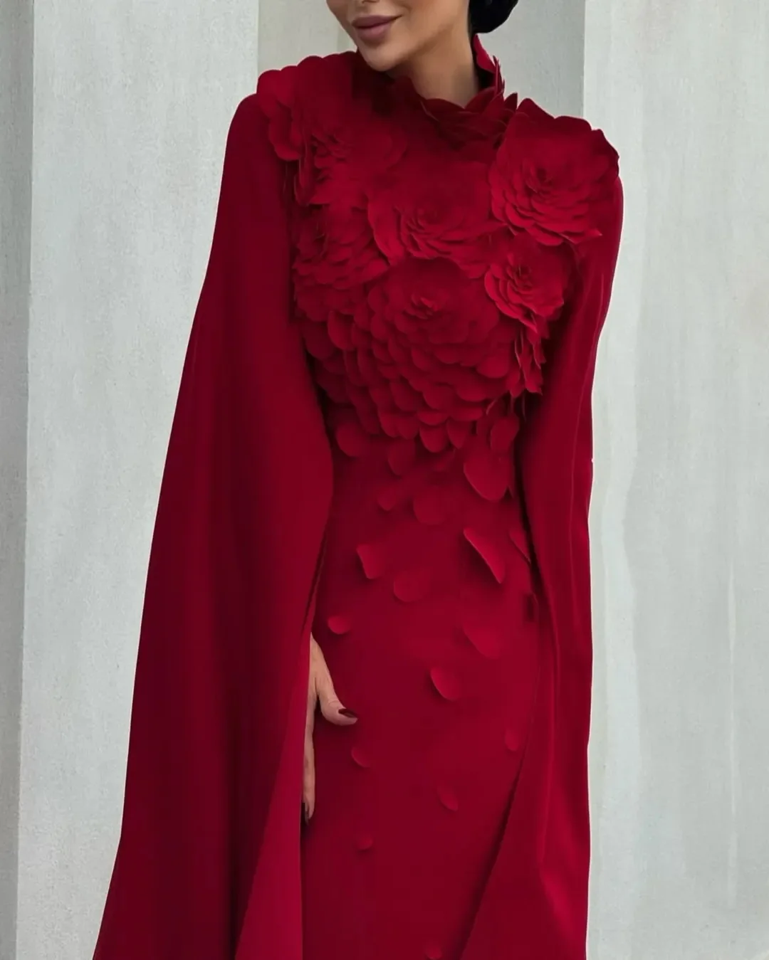Customized Mermaid Long Sleeve Prom Dresses High Neck Floor Length Flowers Temperament Evening Dresses image 3