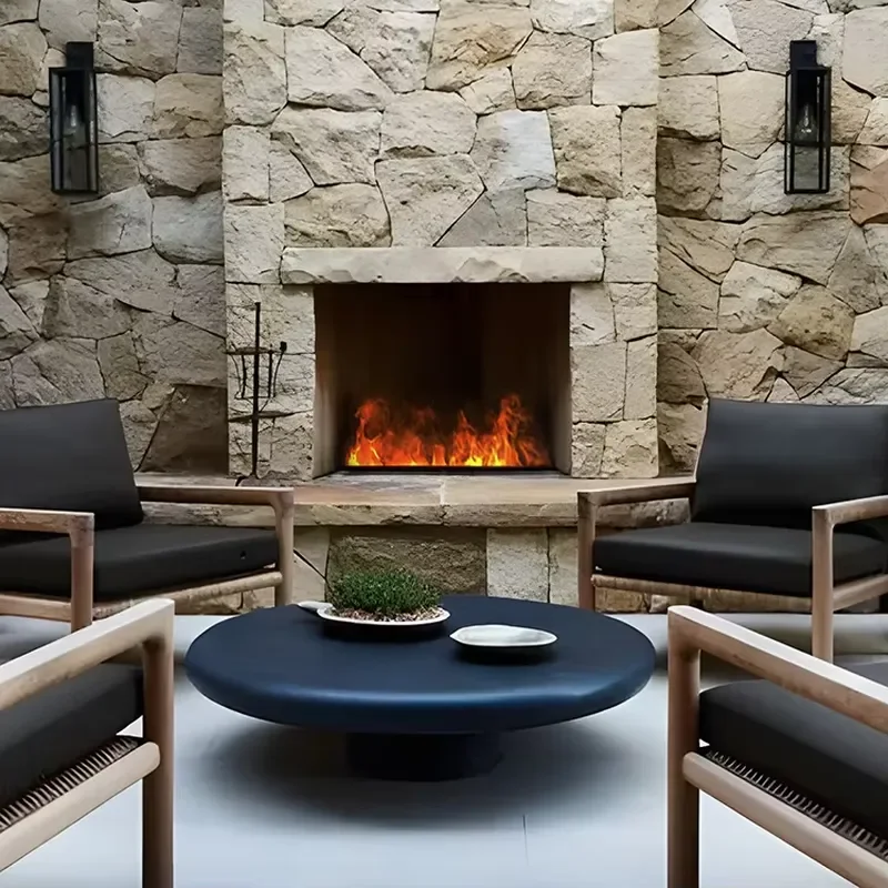 For Modern 3D Waterproof Outdoor Electric Fireplace Remote Control Smokeless Steel Tempered Glass Insert Design for Courtyard