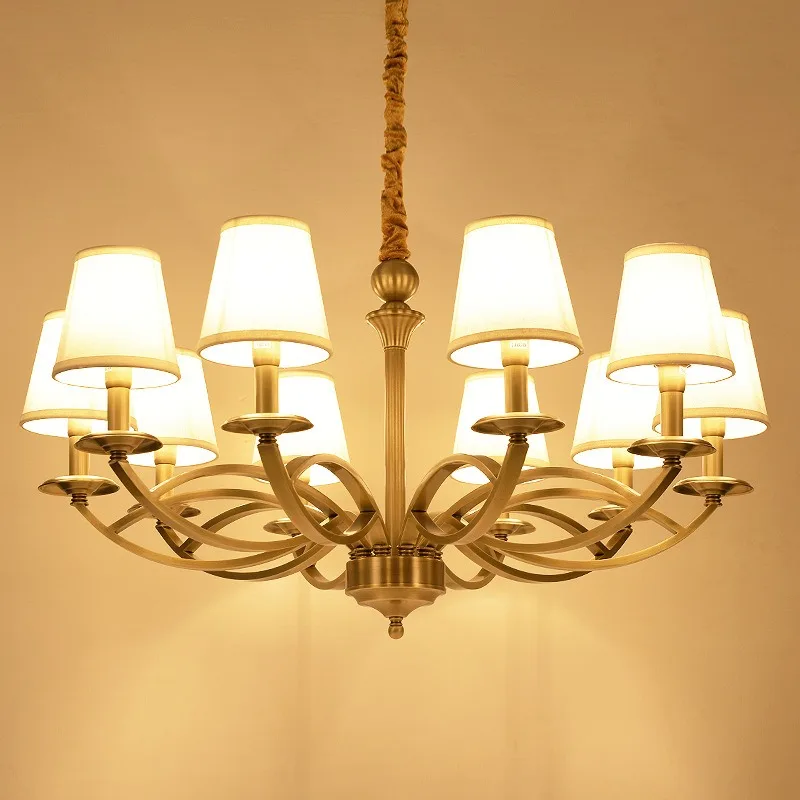 American all-copper living room chandelier simple rural retro study lamp bedroom dining room lighting European style