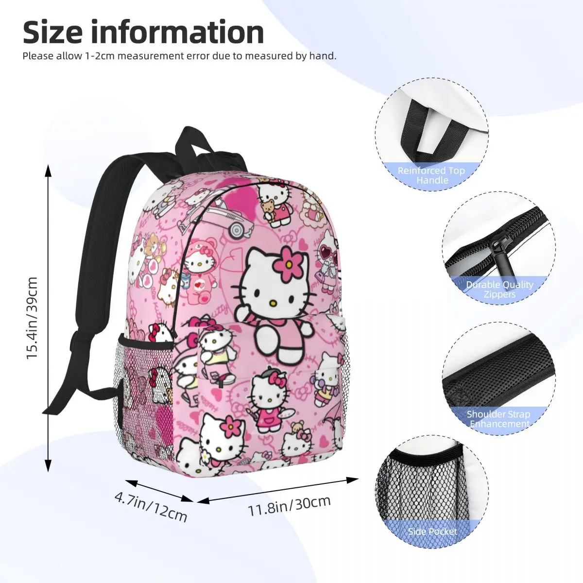 Hello Kitty For Girls Boys Large Capacity Student Backpack Lightweight waterproof Backpack 15inch