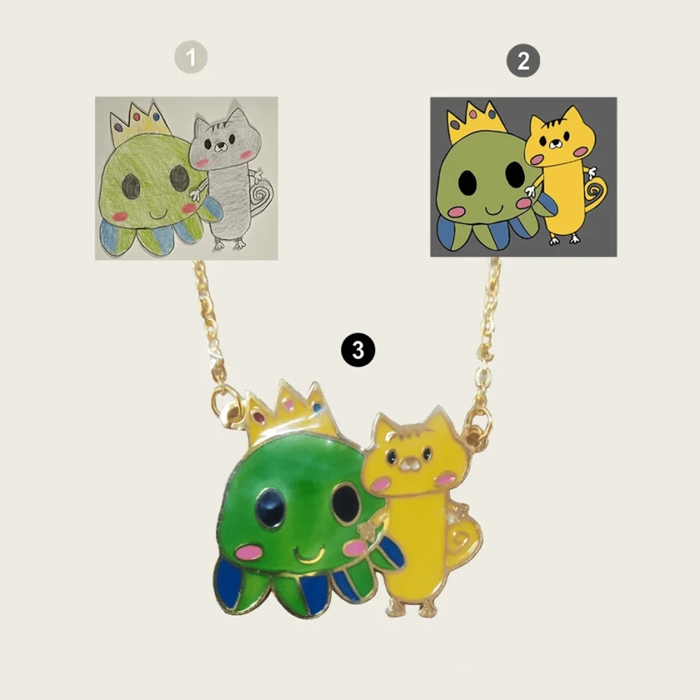 Custom Kids Drawing Necklace Women Children Jewelry Stainless Steel Personalized Cute Actual Painting Sketches Pendant Necklace