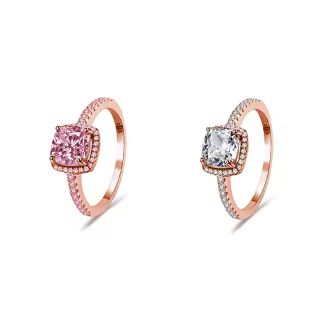 Original Silver Plated Female Ring Sparkling Square Rose Gold Crystal Ring Open Wedding Rings for Women Girl Trendy Gifts
