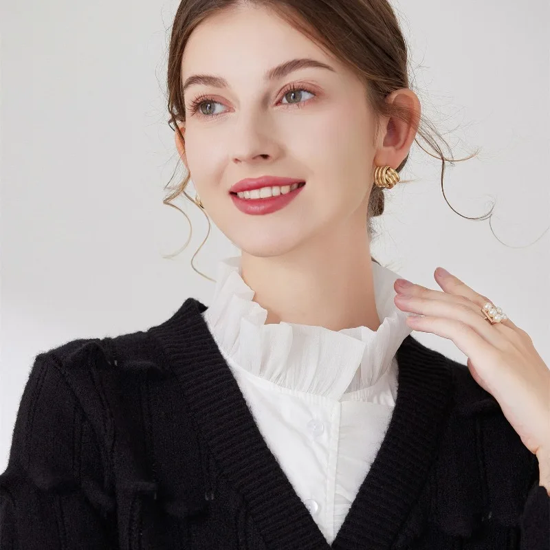 Damen Rüschen Fake Stehkragen Pullover Bottoming Shirt Falscher Kragen Herbst Abnehmbare Halbhemdblusenkrawatten