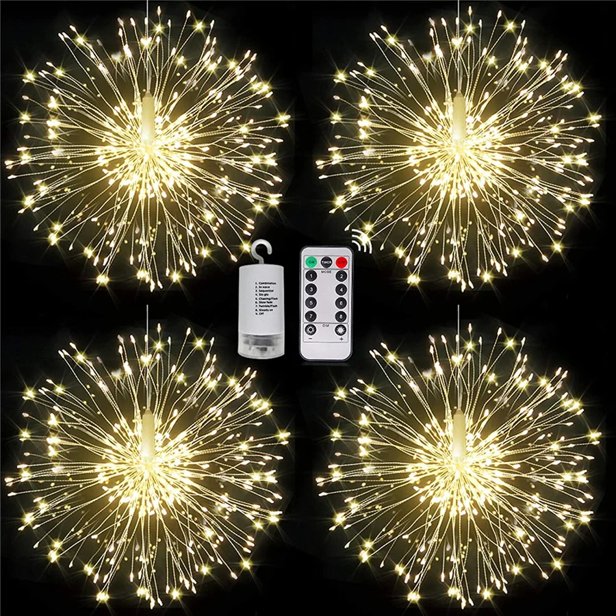 Hanging Starburst String Lights Outdoor 150/200LED 8 Modes Fairy Firework Lights for Christmas Party Wedding Garland Patio Decor