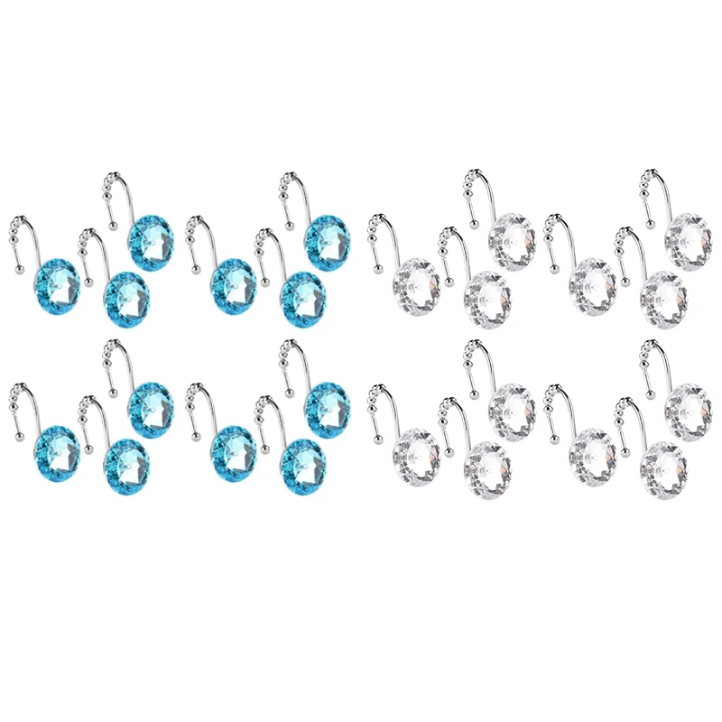 ม่านอาบน้ำ12ชิ้นตะขอม่านม้วนม่านห้องน้ำม่านอาบน้ำ jendela hias กันสนิมตะขอแขวนฝักบัวสีฟ้า