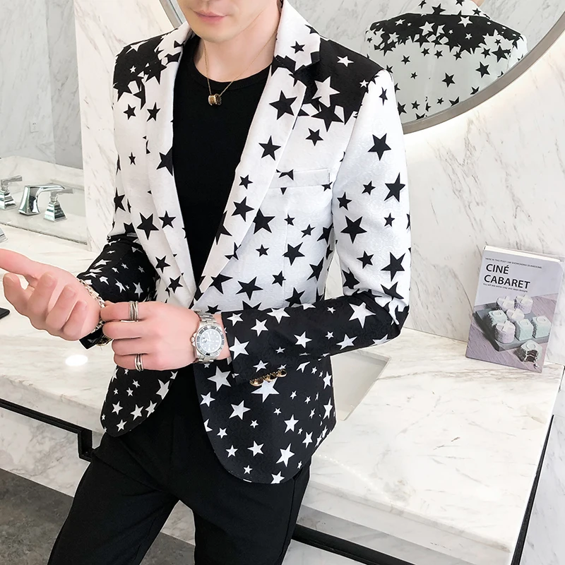 Star Print Slim Fit Blazers 2024 New Men\'s Club Dress Groom Tuxedo Men\'s Formal Wedding Prom Suit Jacket Brand Costume Homme