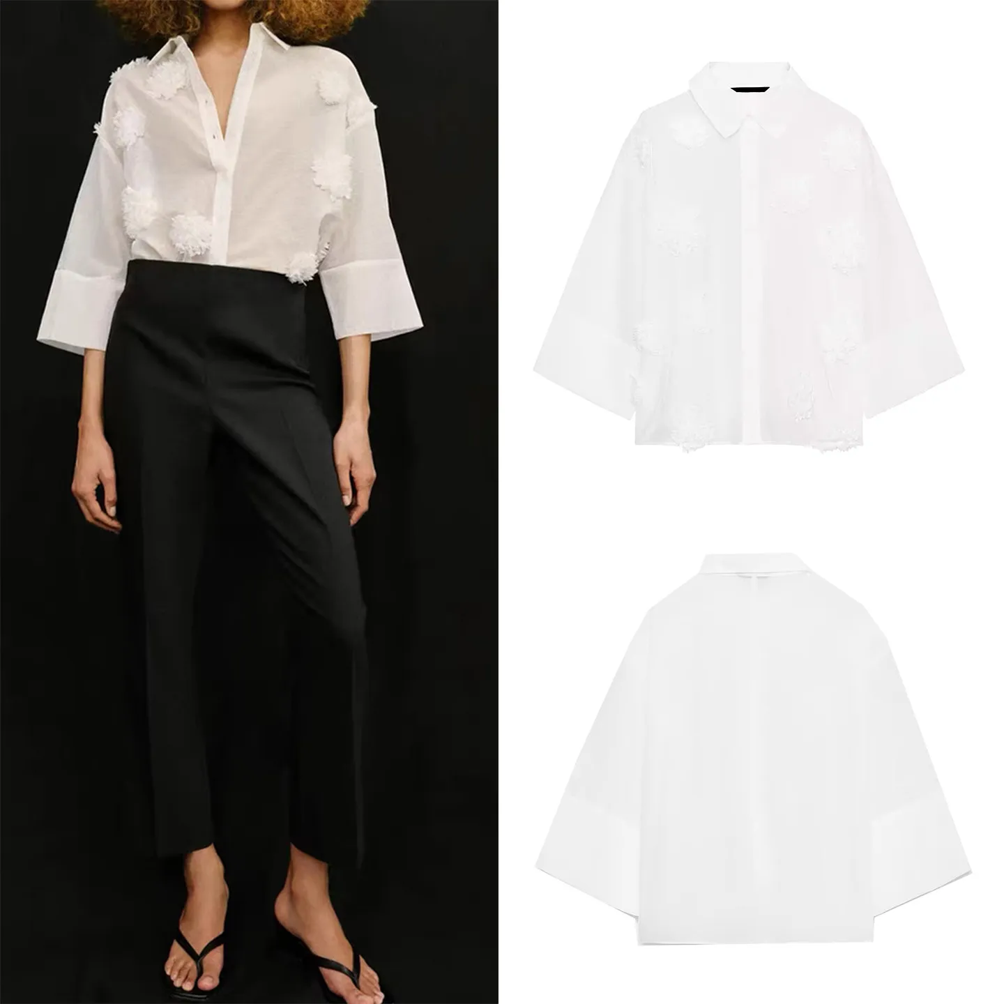 

Модная женская рубашка ZADATA с тисненым цветочным узором, свободного кроя, с длинным рукавом и воротником, коллекция 2026, новинка