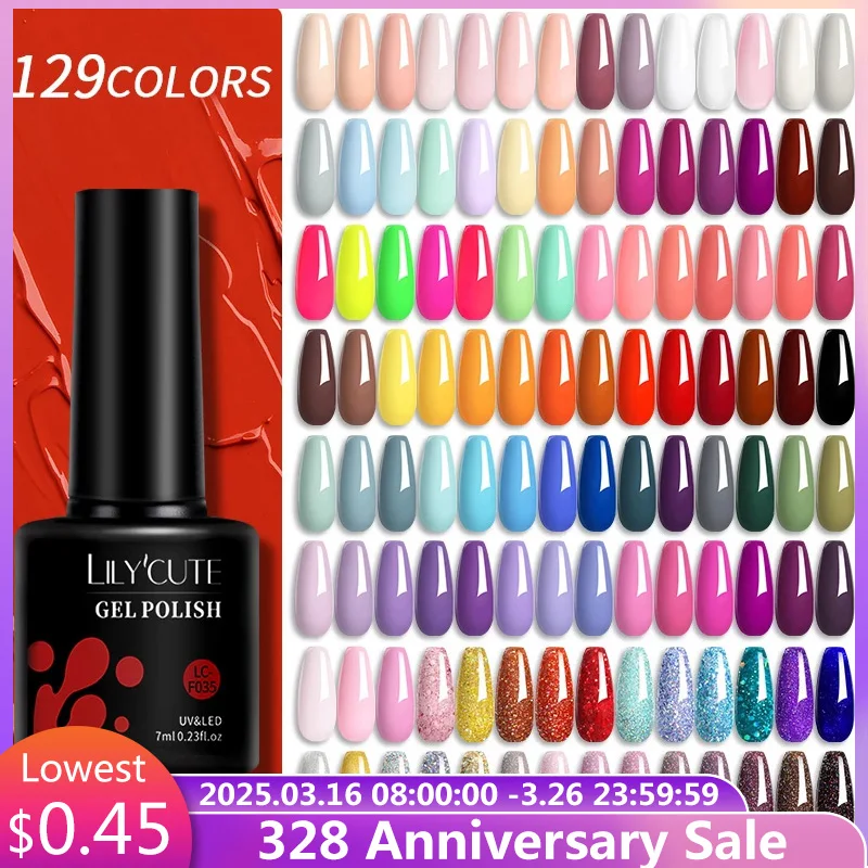 LILYCUTE Esmalte Gel, Semi Permanente Nail Art, Suprimentos de Manicure, Soak Off LED, Vernizes UV, 129 Cores, 7ml