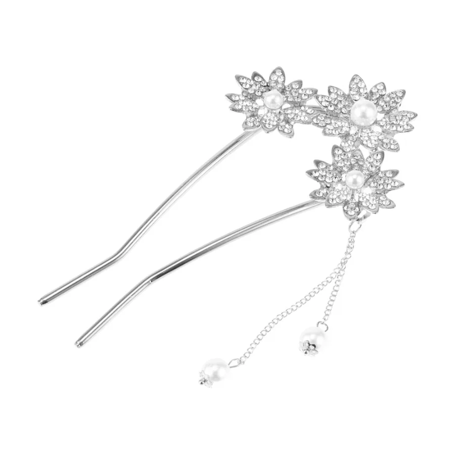 

Flowers Tassel Hair Pins for Women 4.84"x2.52"x0.47" 1 Pc Silver Tone