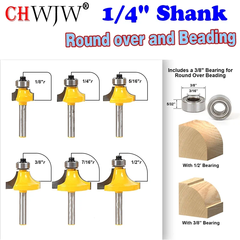 6 bit Round over and Beading Router Bit Set - Chwjw 13621q