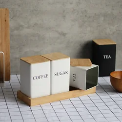 White Black Square Bins Sets for Tea Coffee Sugar Coffee Bean Powder Candy Jars with Lid Kitchen Storage Box Metal Round Tank