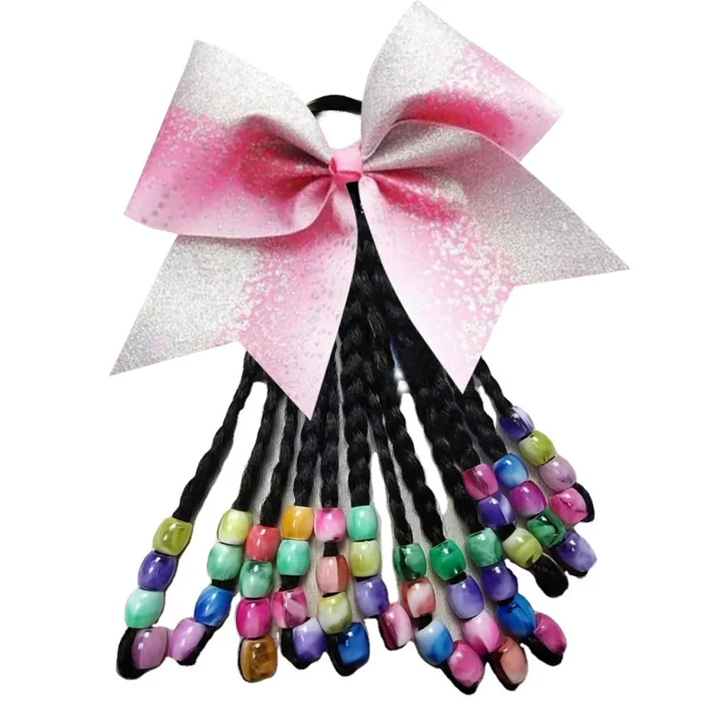 NEW Large Hair Beads Ponytail Accessories Kids Hair Ties With Glitter Cheer Bow  Girls Elastic Hair Balls