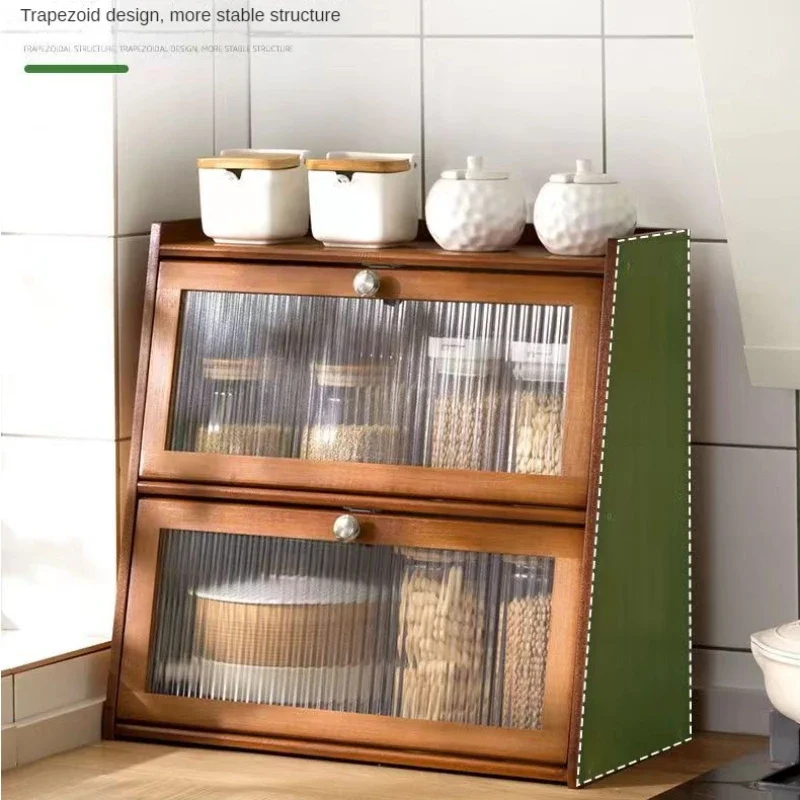 Bamboo Kitchen Storage Cabinet with Acrylic Door Tableware Storage Rack Desktop Storage Drawers Organizer Dish Display Cabinet