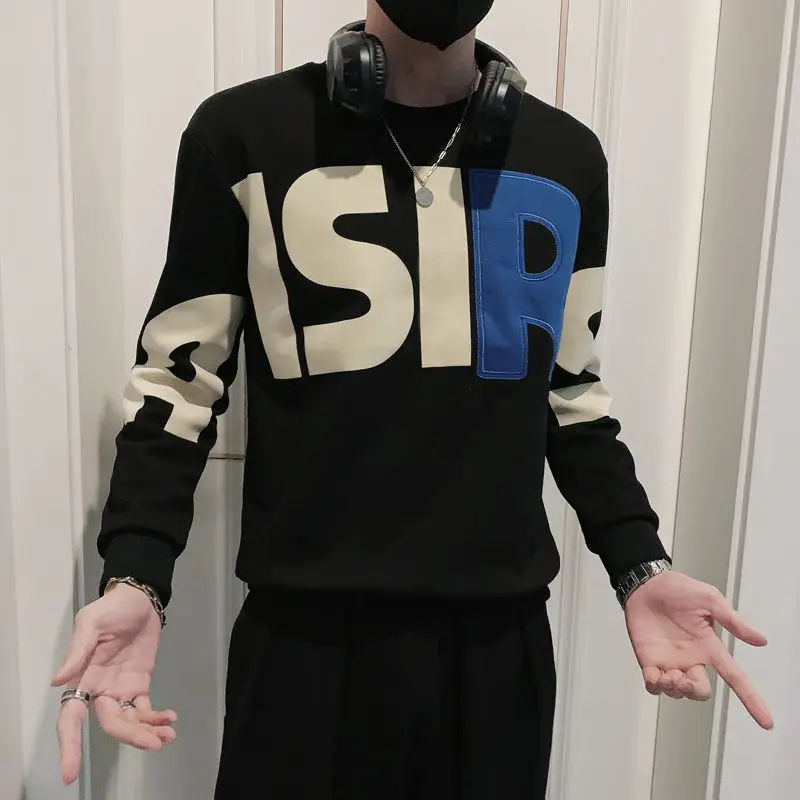 Fashion O-Neck Spliced Printed Letter Sweatshirts Men's Clothing 2023 Autumn Winter Loose Casual Tops All-match Sweatshirts