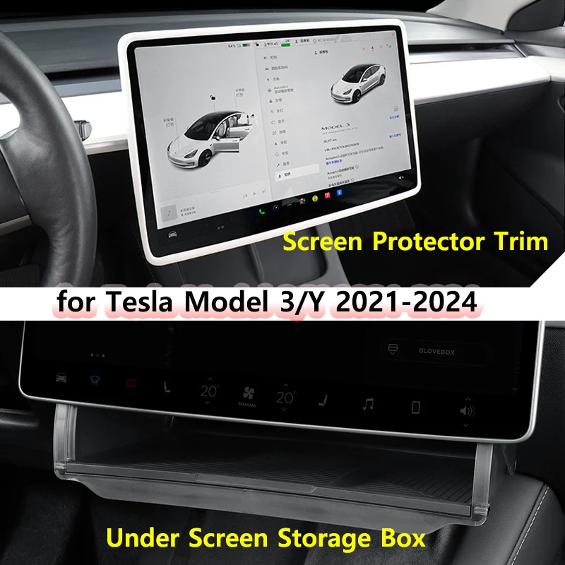 

For New Tesla Model 3 Highland Under-Screen Hidden Storage Organizer Box Model Y HW4.0 2024 Center Console Screen Protector Trim