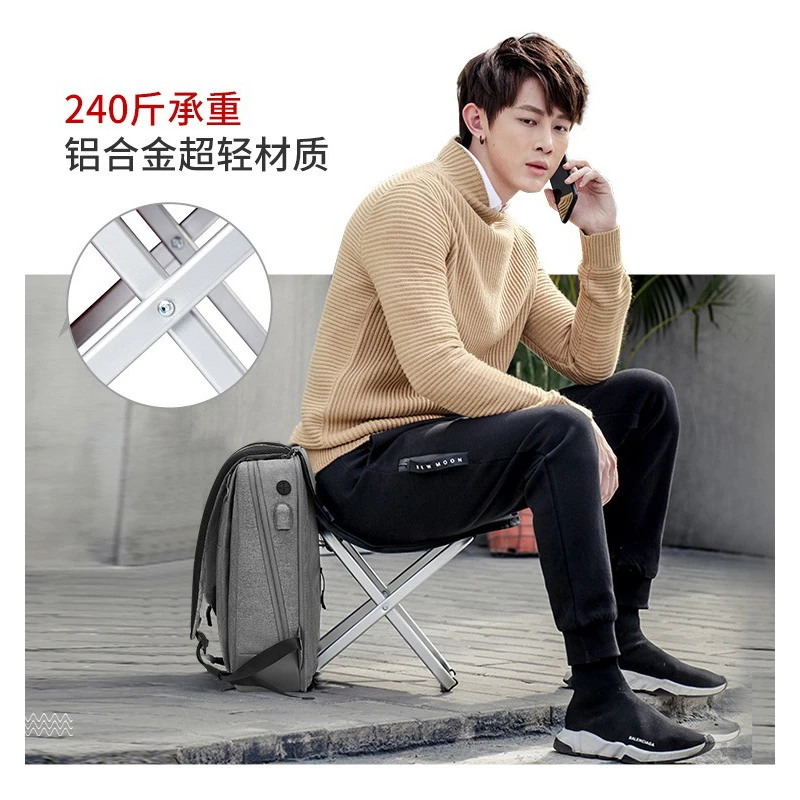 Large Capacity Usb Rechargeable Multifunctional Business Casual Backpack, Laptop Bag With Portable Stool, Foldable Beach Chair