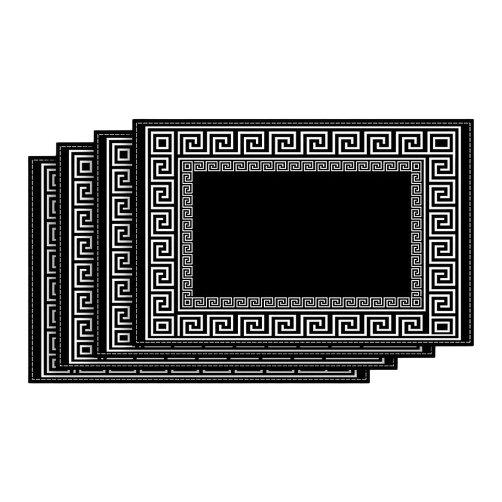 4Pcs Minimalist Black White Oriental Pattern Linen Table Place Mats Heat-Proof Fabric Mat For Dining Room Kitchen Home Decor