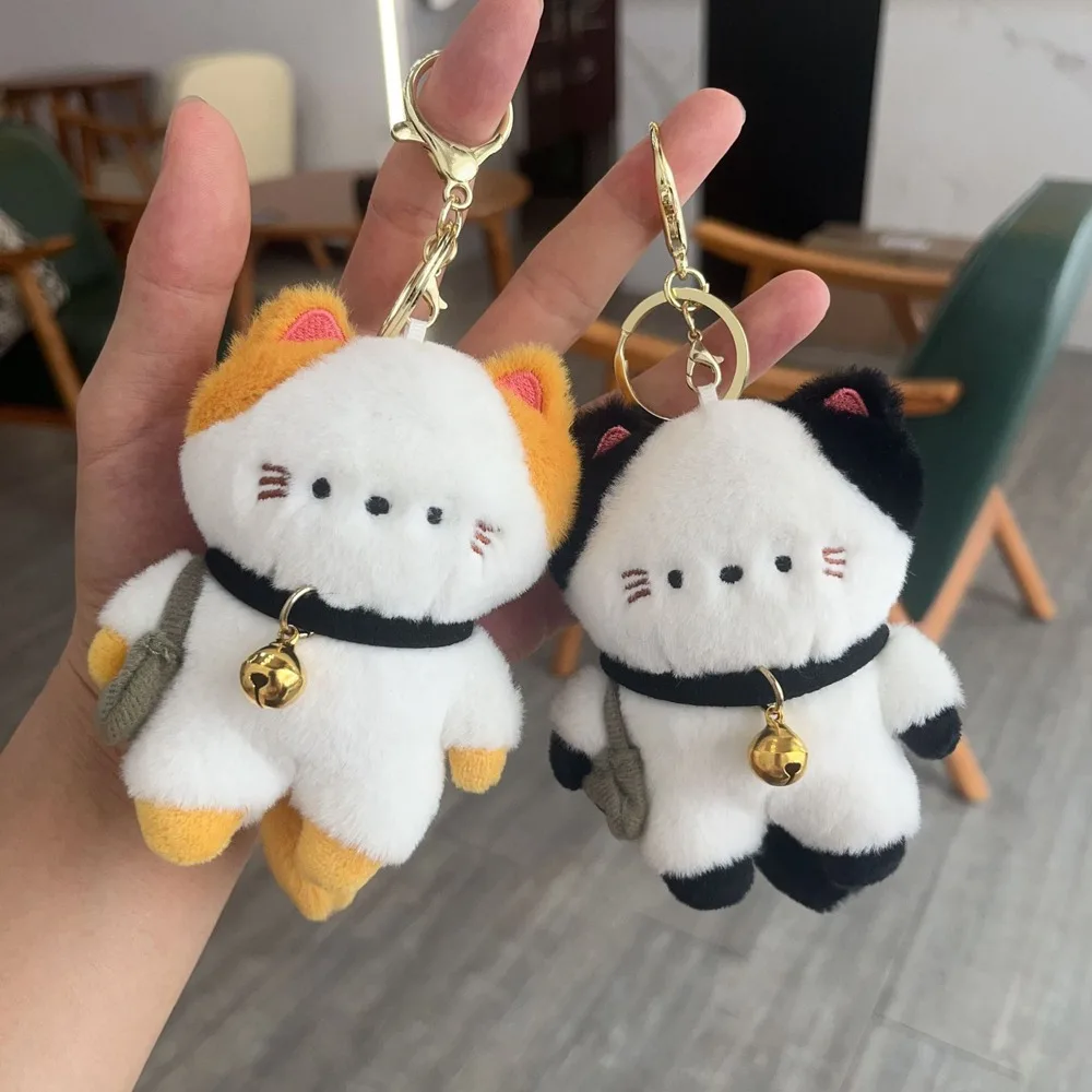 Travel Kitten Plush Cat Bag Pendant Bell Scarf Cat Plush Keyring PP Cotton Cute Plush Cat Doll Keychain Christmas Gift