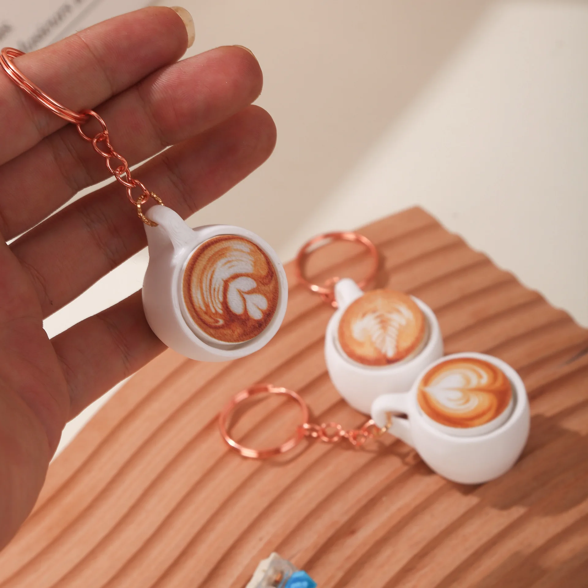 Coffee Clicker Fidget Keychain for Men Women Stress Relief Key Chain Cartoon Drink Pendant Car Accessories Decompression Gift