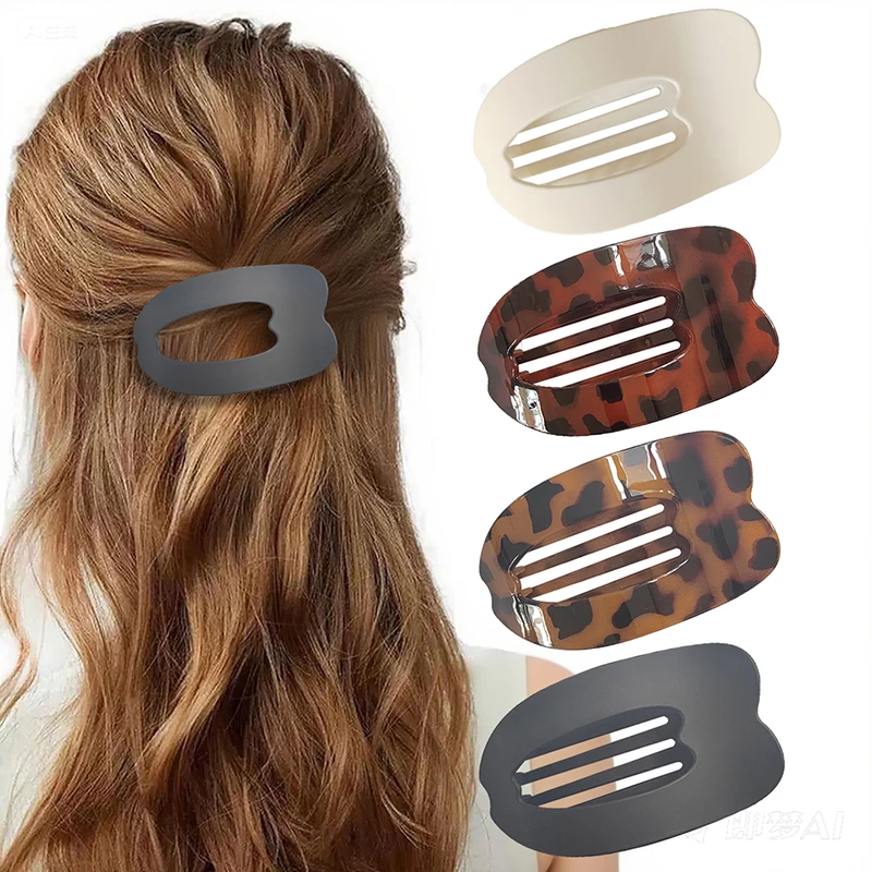 

4Pcs Non Slip Flat Hair Clips for Women Girls Thick Medium Hair Oval Duckbill Claw Clip Matte Solid Color Hair Accessories