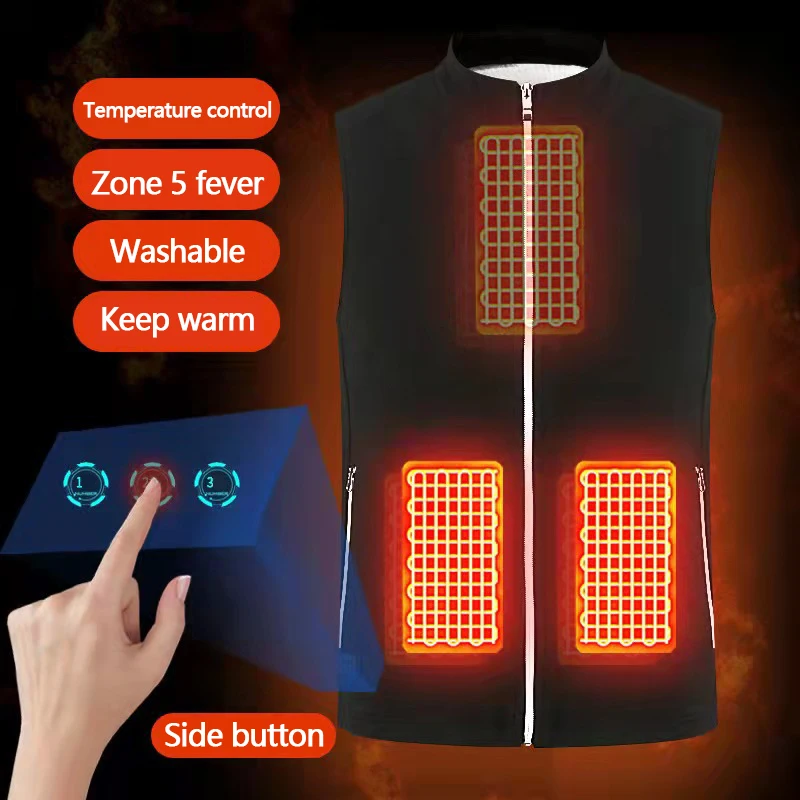 5 Places Heated Vest Intelligent Heating Vest Heating Vest Plush Warm Charging Heating Suit Polar Fleece Electric Heating Vest