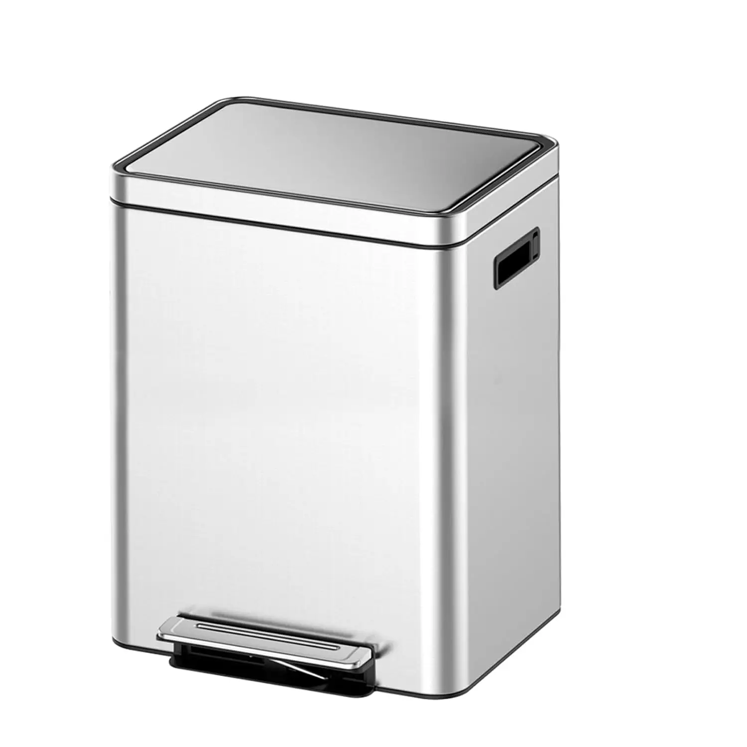 Dual Trash Can, Rectangular Waste Basket with Metal Lid & Step Foot Pedal, Double Compartment Classified Garbage Can, Stainless