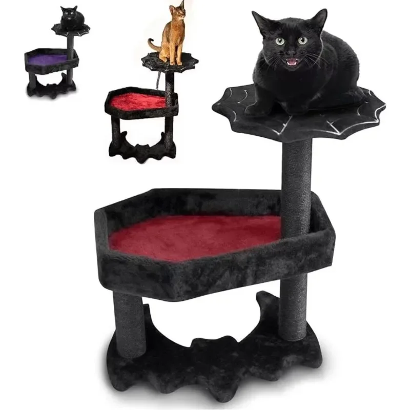 Halloween Style Cat Tree Tower Black Bat Design Scraper Column Sisal Pet Tree Climbing Furniture