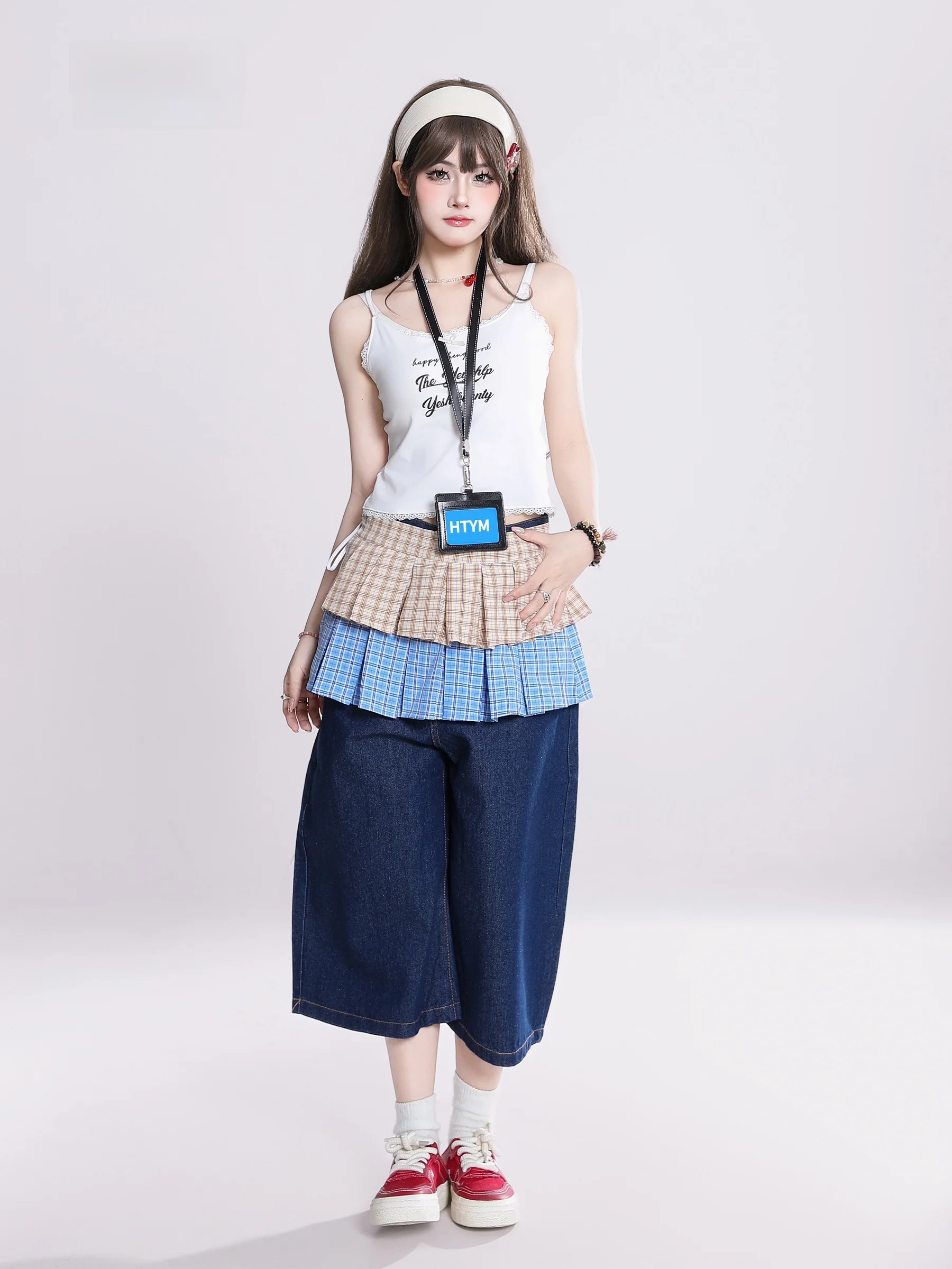 American Retro Detachable Denim Mid-Length Pants Women Summer New High Waist Loose Straight Seven-Foot Trousers Trendy