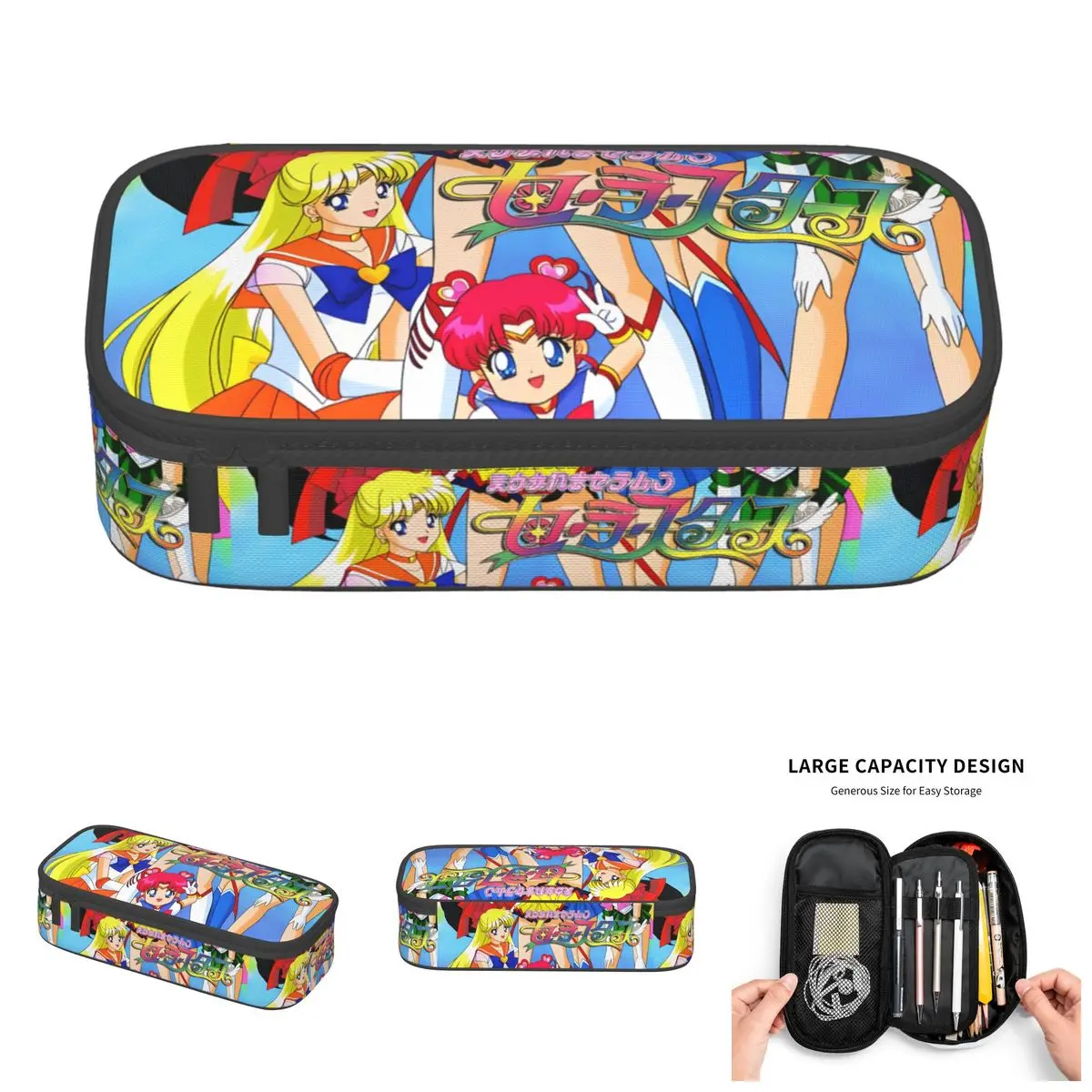 Niedliches Sailor Chibi Moon Jupiter Federmäppchen für Mädchen und Jungen, großes Fassungsvermögen, Mercury Mars Federmäppchen, Schulbedarf