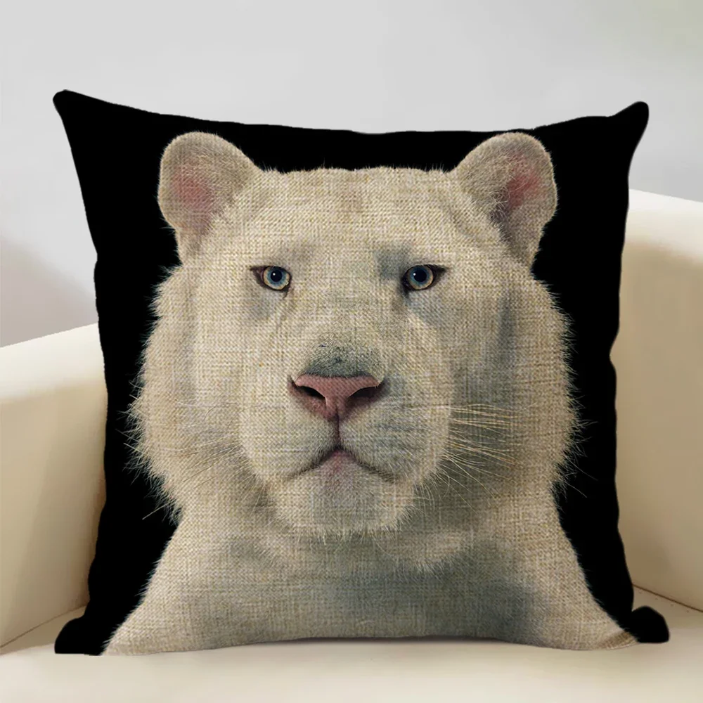 Tiger Lion Decorative Pillow Case 45x45cm Linen Cushion Cover Living Room Bedroom Sofa Pillowcase Four Seasons Universal