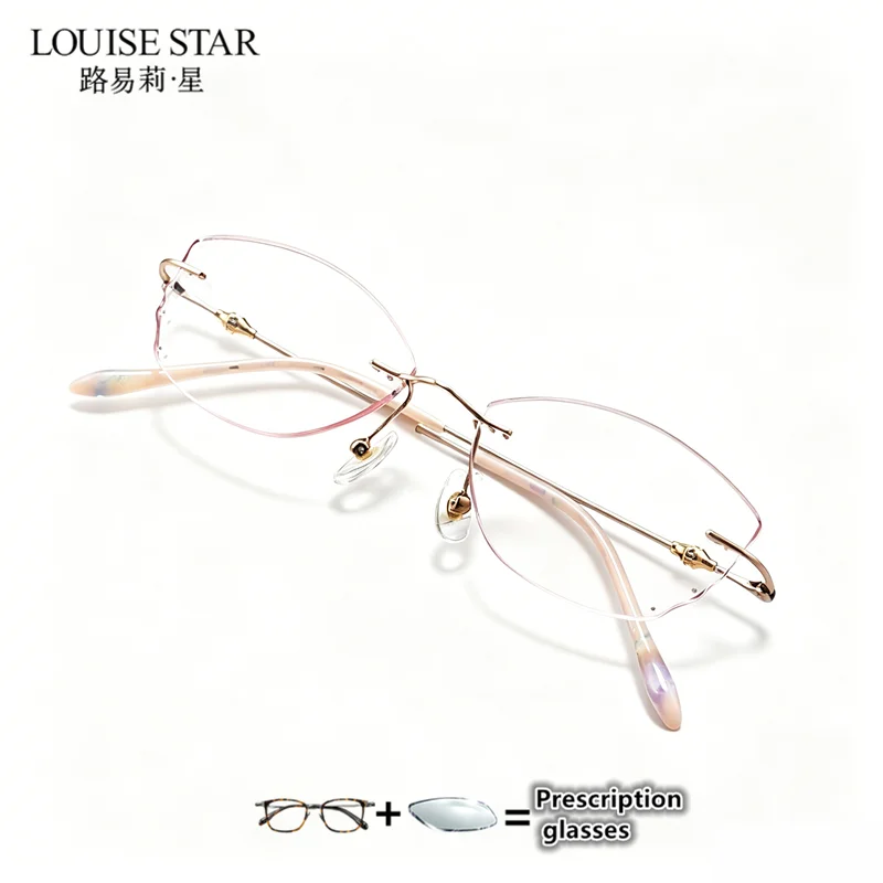 Alien Butterfly Borderless Ultra Light Pure Titanium Glasses Frame Cute Female Prescription Glasses Non Spherical MR-8