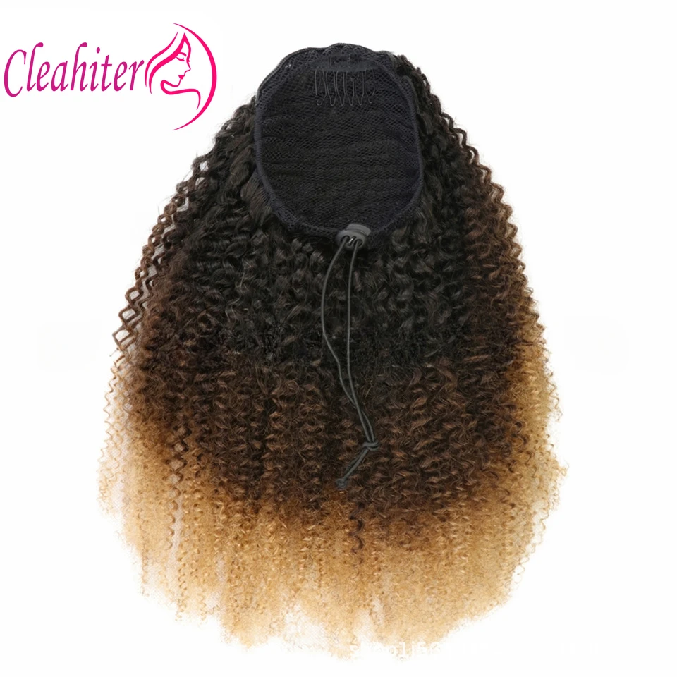 1B/4/27 1B/99j Afro Kinky Curly Drawstring Ponytail 3C 4A Remy Mongolian Kinky Curly Human Hair Pieces Clip In Drawstring