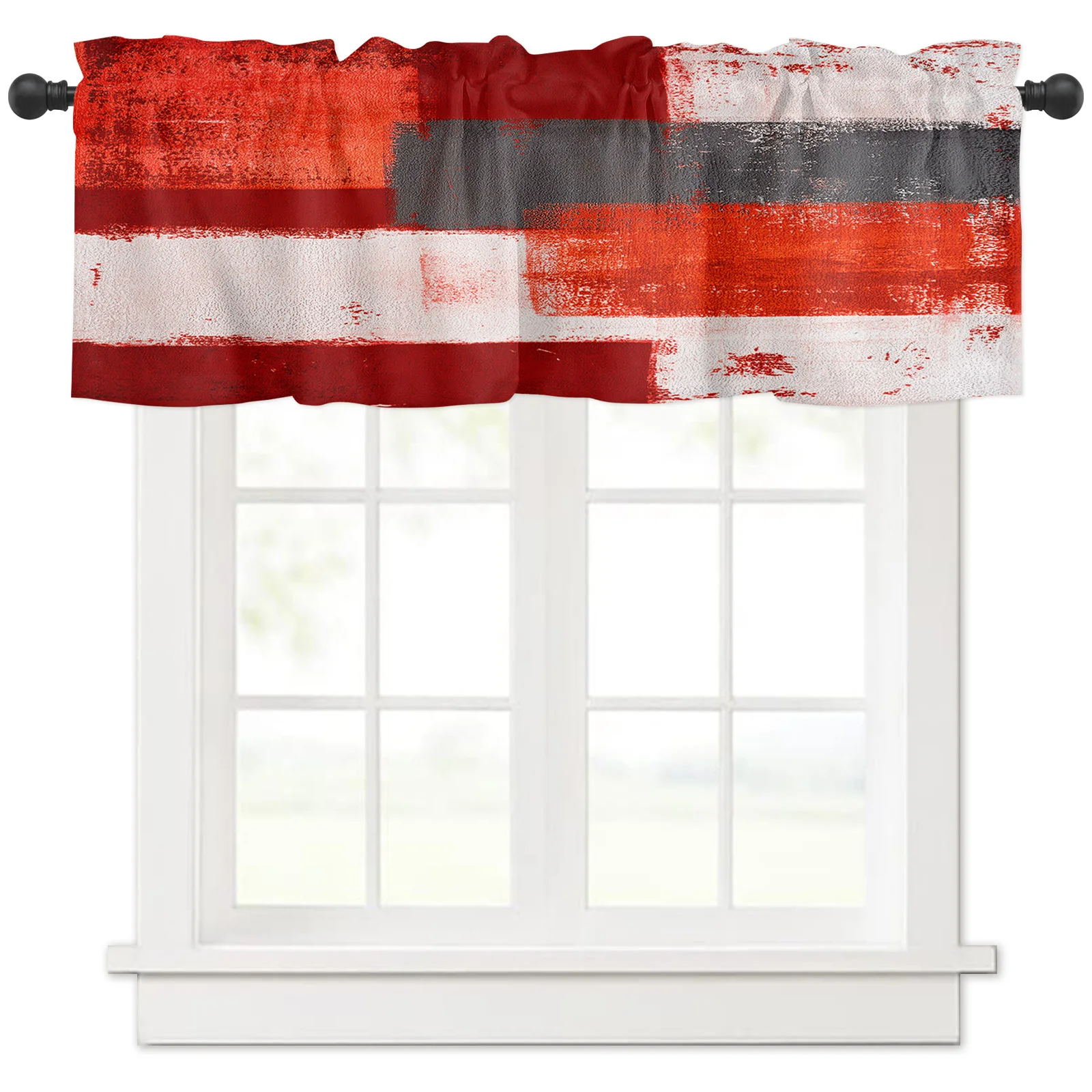 ZEDLIYU Valances for Windows Kitchen Living Room Small Window Valance Red and Grey Abstract Painting 1 Panel, 54 x 18 Inch