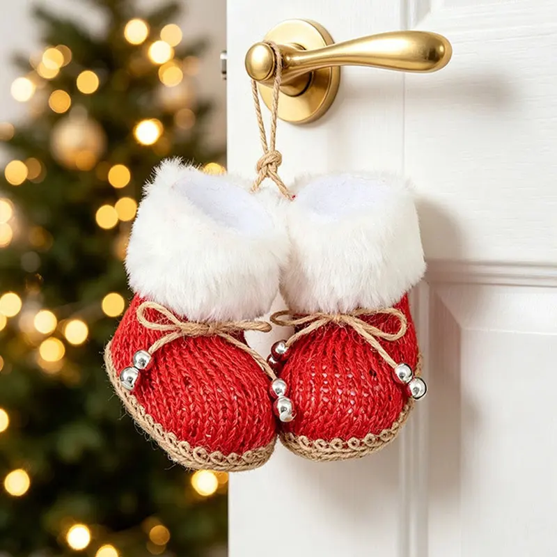 Knitted Christmas Boots Pendant Plush Border Christmas Tree Decorations New Year Christmas For Home Decoration 2026 Gifts
