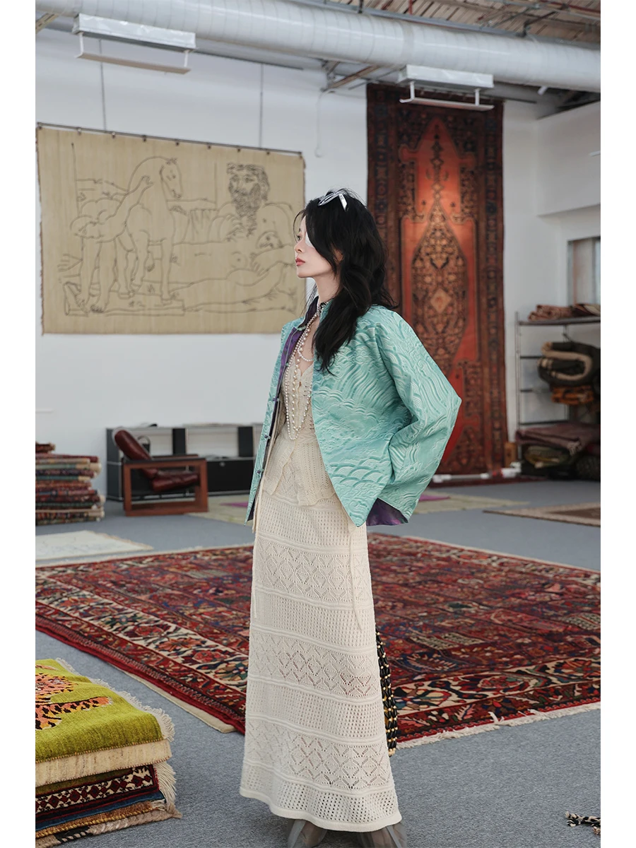 

Вязаное платье-макси Dangdang Somes "Peach Blossom Queen" с ажурными вставками и прямым силуэтом, длинная юбка-труба