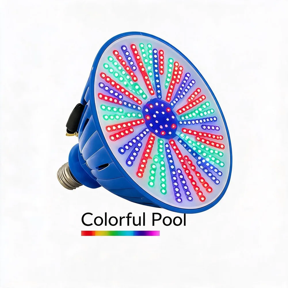 60W 12V RGB LED Pool Light E26 Base Waterproof Underwater Lamp With Remote Control 16 Color Modes For Inground Swimming Pools