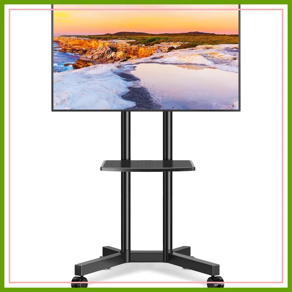 

Height Adjustable Rolling TV Stand for 32-75 Inch TVs, Heavy Duty Mobile Cart with Locking Wheels