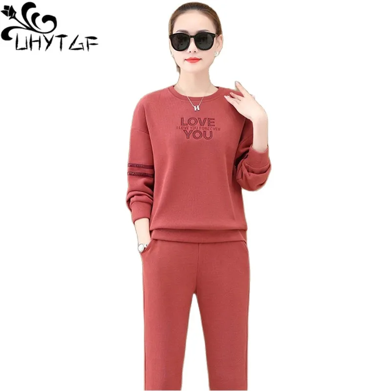 

UHYTGF Set Of Two Fashion Pieces For Women Korean Spring Autumn Tracksuit Female Long Sleeve Pullover Top + Pants Suit Ladies 37