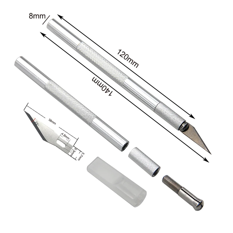 Silver Metal Carving Knife DIY Sculpture Model Making Aluminum Rod Art Knife Wood Carving Blade Hand Tool Set image 3