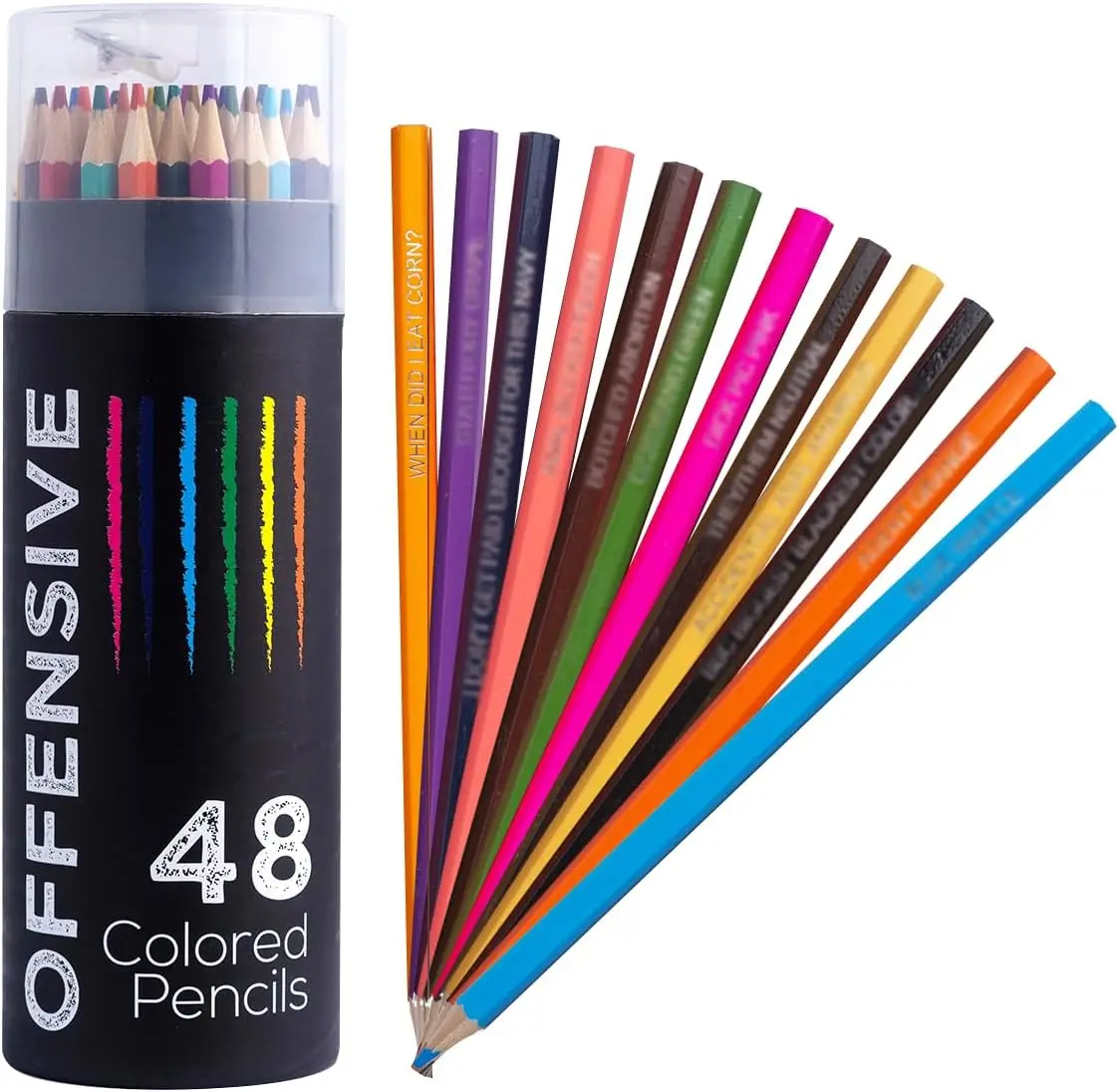 

48 Funny & Offensive Colored Pencils for Adults - Pre-Sharpened Gag Gift Set for Coloring, Pranks, Stress Relief