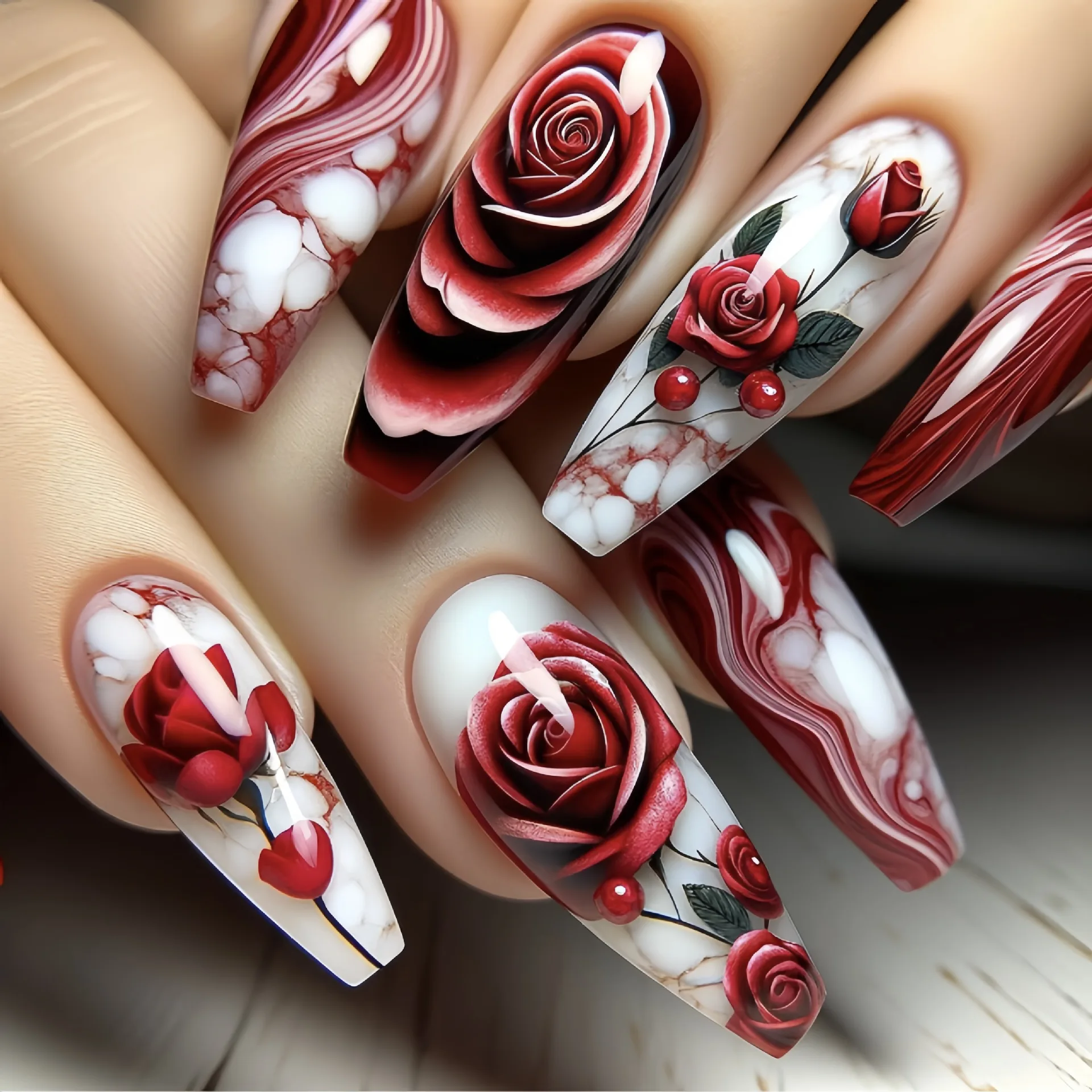 24pcs/set fake nails short middle ballet square nail tips Dreamy colors flowers clouds forest design press on false nails art