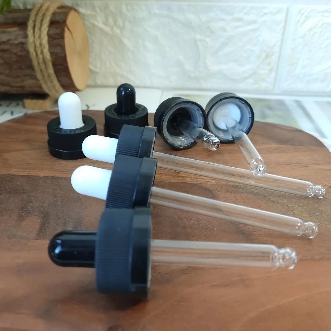 100Pcs*18mm 20mm 410 Neck Size Childproof Press Screw Dropper Lids Covers For 5-100ml Glass Essential Oils Serum Liquid Bottles