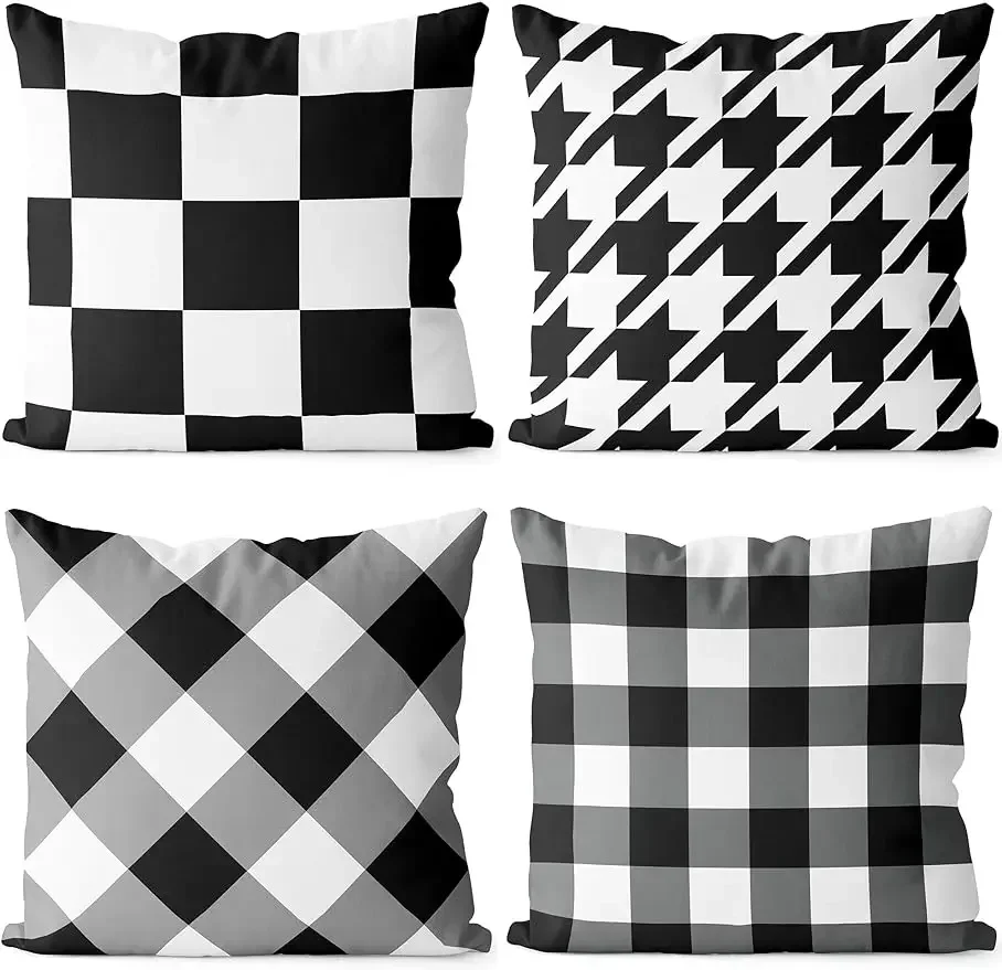 Throw pillowcase living room sofa sofa square decorative bed pillowcase black and white square geometric pattern, cushion cover