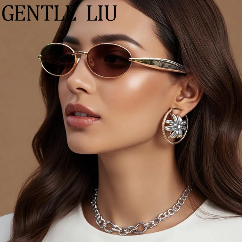 

Sexy Oval Punk Sunglasses Women 2025 Luxury Vintage Metal Small Frame Cute Sun Glasses Outdoor Eyewear For Ladies Shades UV400