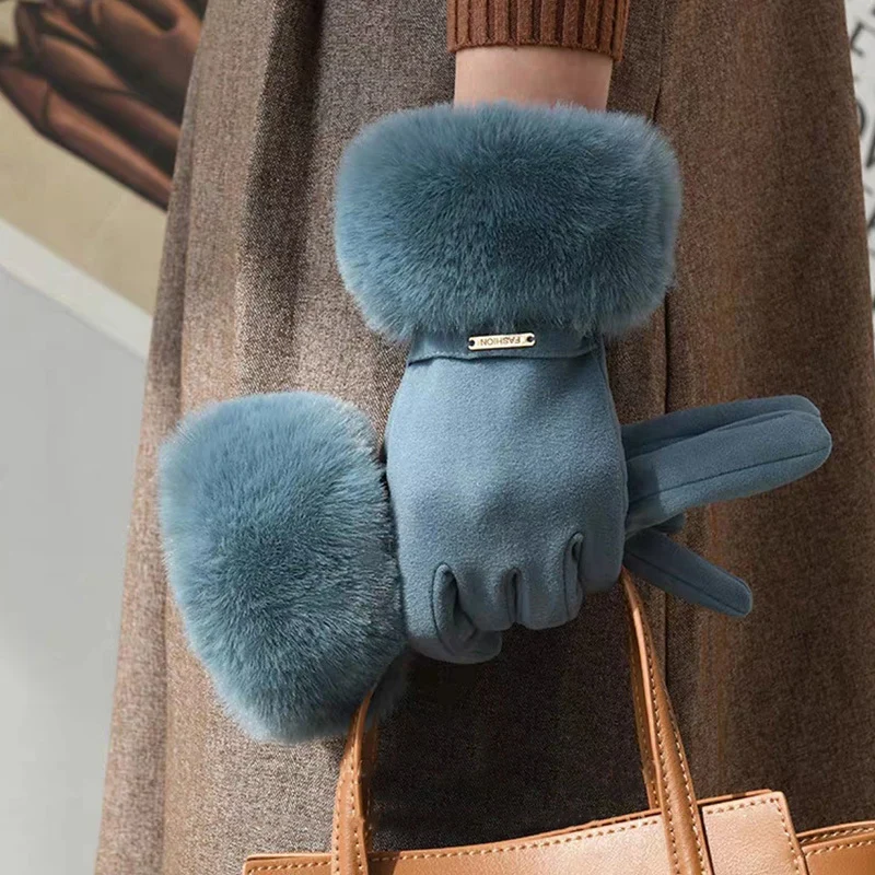 الألمانية المخملية الأرنب الفراء قفازات دافئة سميكة الفراء لفصل الشتاء النسخة الكورية قفازات لركوب الدراجات في الهواء الطلق قفازات نسائية الموضة #6